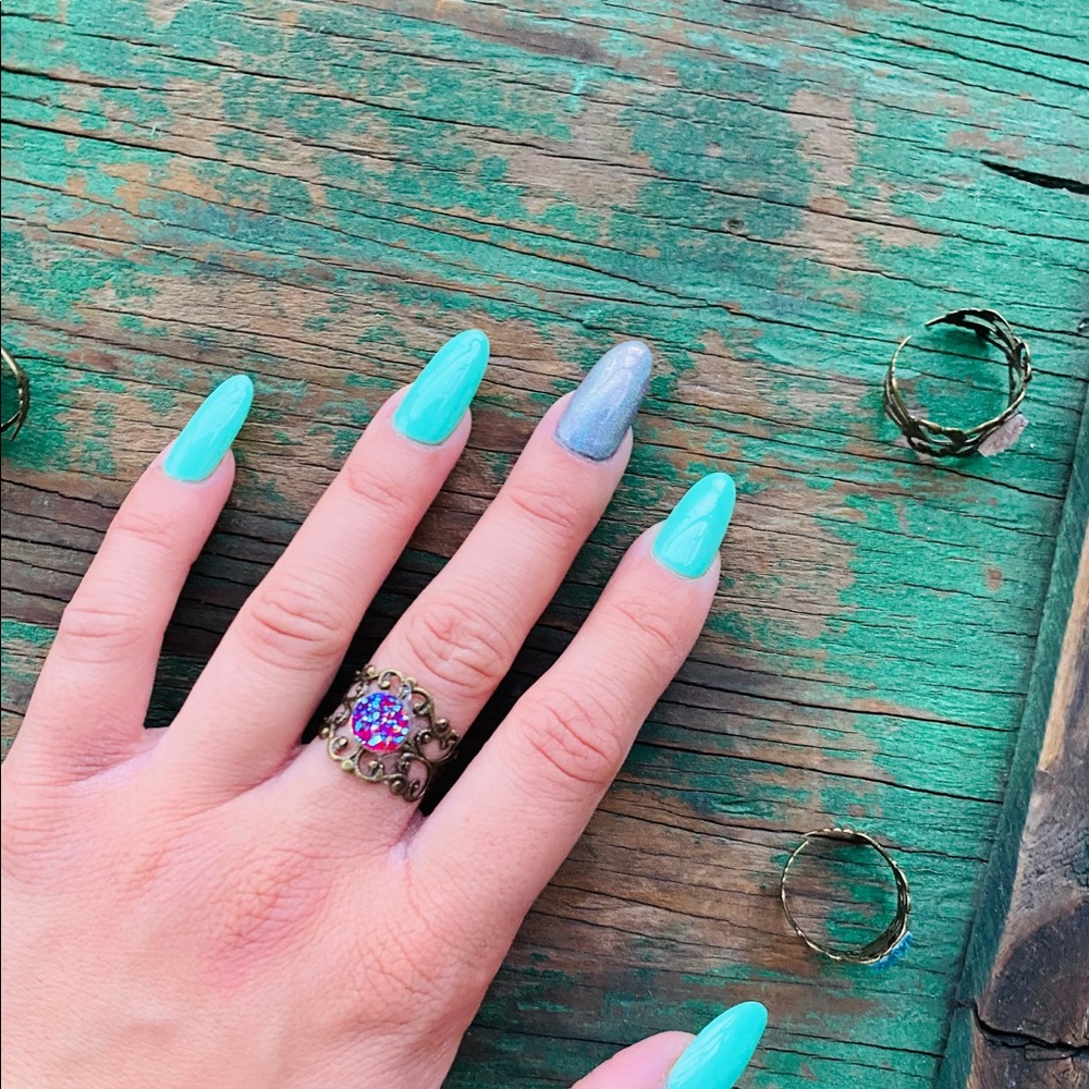 HANDMADE RED DRUZY ADJUSTABLE RING